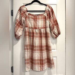 Monteau Plaid Puff Sleeve Dress Womens Small Square Neck Cottagecore Peasant